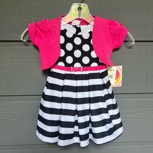 YOUNGLAND PINK POLKA DOT STRIPE  DRESS  TODDLER 2  NEW